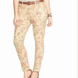 Lauren Ralph Lauren Classic Beige Floral Skinny Ankle Jean, Size 2